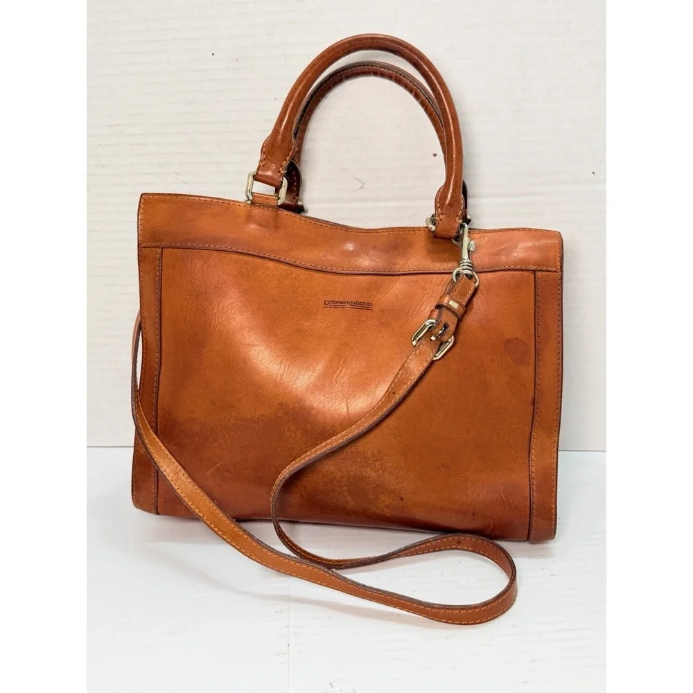 Dooney Bourke Alto Leather Satchel Saddle Shoulder Bag Cognac Brown‎ Italy Large